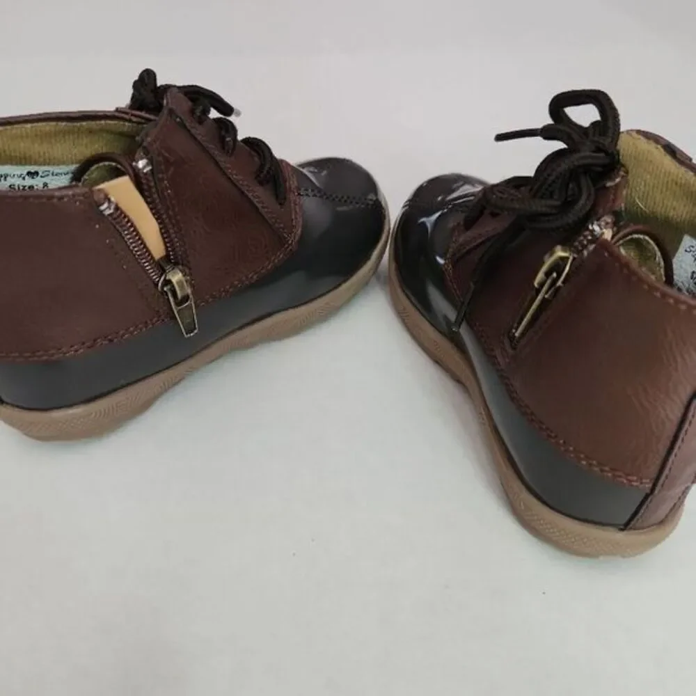 Stepping Stones Toddler Brown Duck Boots Size 8 Lace Up Side Zip Water Resistant
